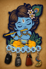 KAVIART Little Krishna Wooden Wall Key Holder Decorative Key Hanger for Home Wood Key Holder (7 Hooks, Multicolor) - Image 11
