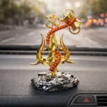 KAVIART Divine Lord Shiva Trishul Car Dashboard Idol with Om & Damru Decorative Showpiece - 11 cm (Resin, Gold)