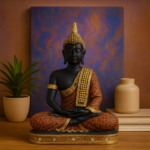 KAVIART Meditating Buddha Statue Showpiece Idol for Home, Living Room & Gift Purpose Decorative Showpiece - 23 cm (Resin, Orange, Black) - Image 7