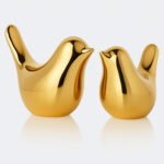 KAVIART Golden Blessing Birds Figurine Set | Home & Office Decor (Pack of 2 Decorative Showpiece - 7 cm (Ceramic, Gold)