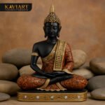 KAVIART Meditating Buddha Statue Showpiece Idol for Home, Living Room & Gift Purpose Decorative Showpiece - 23 cm (Resin, Orange, Black)