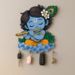 KAVIART Little Krishna Wooden Wall Key Holder Decorative Key Hanger for Home Wood Key Holder (7 Hooks, Multicolor)