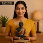 KAVIART Meditating Buddha Statue Showpiece Idol for Home, Living Room & Gift Purpose Decorative Showpiece - 23 cm (Resin, Orange, Black) - Image 3