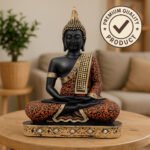 KAVIART Meditating Buddha Statue Showpiece Idol for Home, Living Room & Gift Purpose Decorative Showpiece - 23 cm (Resin, Orange, Black) - Image 2