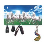Kaviart Wooden Wall Key Holder with 7 Horses Vastu Painting | Stylish Key Stand & Key Hanger for Home Decor 6 Hooks (Blue) - Image 4