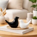 Kaviart Black & White Ceramic Birds Figurines | Decorative Ceramic Bird Showpieces Home Decor for Living Room, Bedroom & Office (Set of 2 pcs) Bird Ornaments