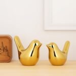 Golden Ceramic Birds Figurine Set | Luxury Home Decor Showpiece with Golden Coated Layer for Living Room, Bedroom, Office & Table Decoration | Love Birds Gift (Set of 2 PCS)