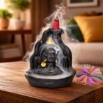 Kaviart Adiyogi Poly Resin Backflow Incense Holder with 25 Cones | 10 cm Lord Shiva Smoke Fountain | Reflux Dhoop Cone Stand for Puja, Meditation, Yoga & Home Decor