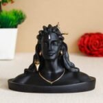 Kaviart Resin Aadi Yogi Shiva Idol (12 cm) | Black & Gold Mahadev Bust Statue for Car Dashboard, Home Temple, Office Desk, Meditation & Spiritual Décor