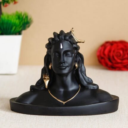Kaviart Resin Aadi Yogi Shiva Idol (12 cm) | Black & Gold Mahadev Bust Statue for Car Dashboard, Home Temple, Office Desk, Meditation & Spiritual Décor