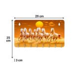 Kaviart Wooden Wall Key Holder with 7 Horses Vastu Painting | Stylish Key Stand & Key Hanger for Home Decor 6 Hooks - Image 2