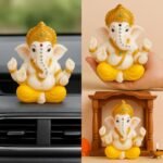Kaviart Marble Dust Lord Ganesha Idol for Home, Temple & Car Dashboard | Vastu Ganpati Murti for Pooja & Gift (White & Yellow) - Image 5
