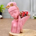 Decorative Pot Lady Flower Basket Statue Elegant Home Decorative Showpiece - 20 cm (Resin, Pink) - Image 3