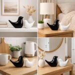Kaviart Black & White Ceramic Birds Figurines | Decorative Ceramic Bird Showpieces Home Decor for Living Room, Bedroom & Office (Set of 2 pcs) Bird Ornaments - Image 3