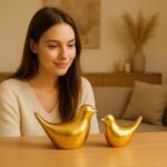 Kaviart Golden Ceramic Birds Figurine Set | Luxury Home Décor Showpiece for Living Room, Bedroom, Office & Table Decoration | Elegant Love Birds Statue Gift (Set of 2) - Image 2