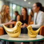Kaviart Golden Ceramic Birds Figurine Set | Luxury Home Décor Showpiece for Living Room, Bedroom, Office & Table Decoration | Elegant Love Birds Statue Gift (Set of 2) - Image 3