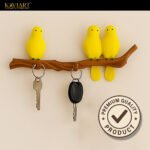 Kaviart Resin Bird Key Holder for Wall | Decorative Wall Hanging Hook Stand with 3 Birds on Branch | Home & Office Organizer (Yellow) - Image 4
