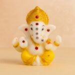 Kaviart Marble Dust Lord Ganesha Idol for Home, Temple & Car Dashboard | Vastu Ganpati Murti for Pooja & Gift (White & Yellow)