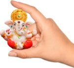 Kaviart Marble Dust Lord Ganesha Idol for Home, Temple & Car Dashboard | Vastu Ganpati Murti for Pooja & Gift (White & Yellow) - Image 4