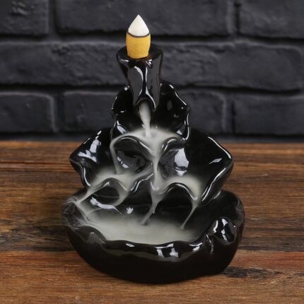 KAVIART Resin Backflow Smoke Fountain Incense Holder – Waterfall Design Aromatherapy Showpiece for Home Décor, Meditation & Relaxation (with 10 Free Backflow Cones)