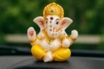 Kaviart Marble Dust Lord Ganesha Idol for Home, Temple & Car Dashboard | Vastu Ganpati Murti for Pooja & Gift (White & Yellow) - Image 3