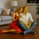 KAVIART Sitting Romantic Couple Statue | Synthetic Resin Love Figurine Showpiece for Home Décor, Bedroom, Living Room & Gift (Golden-Red) - Image 5