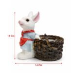 Kaviart Resin White Rabbit with Basket Showpiece | 14 cm Height Decorative Figurine for Home Decor, Garden, Living Room & Gifting, - Image 2