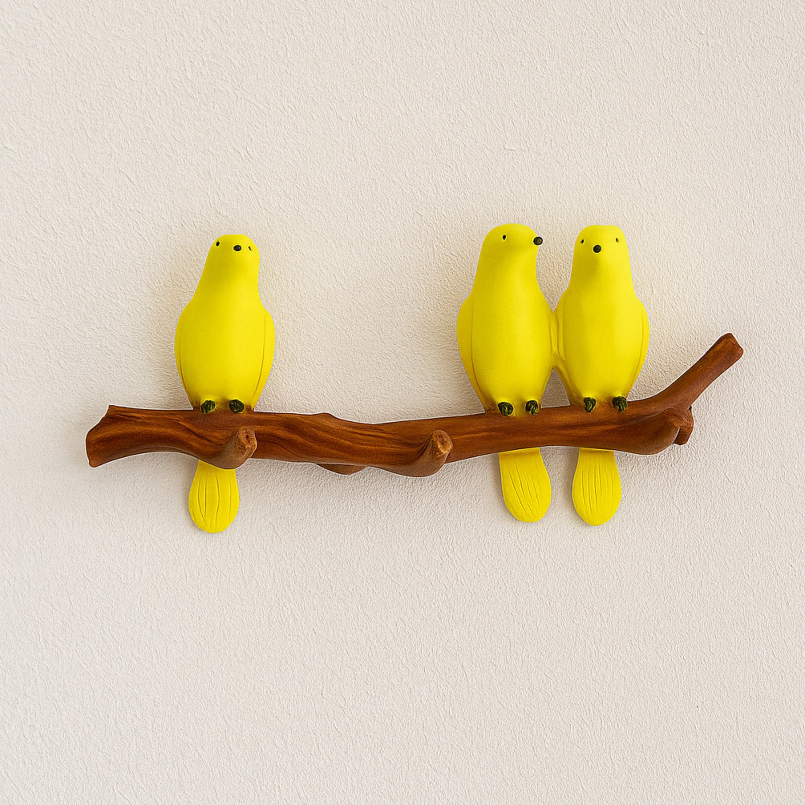 BIR Kaviart Resin Bird Key Holder for Wall | Decorative Wall Hanging Hook Stand with 3 Birds on Branch | Home & Office Organizer (Yellow) - Image 1
